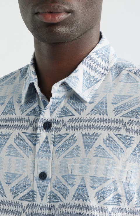 Dawson Print Short Sleeve Linen Blend Button-Up Shirt