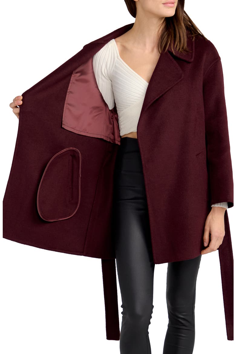 Eternal Flame Tie Waist Wool Blend Coat, Alternate, color, BURGUNDY