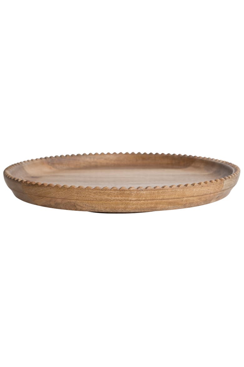 Wood Lazy Susan with Carved Scalloped Edge, Natural, Main, color, Natural