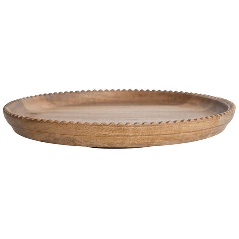 Wood Lazy Susan with Carved Scalloped Edge, Natural