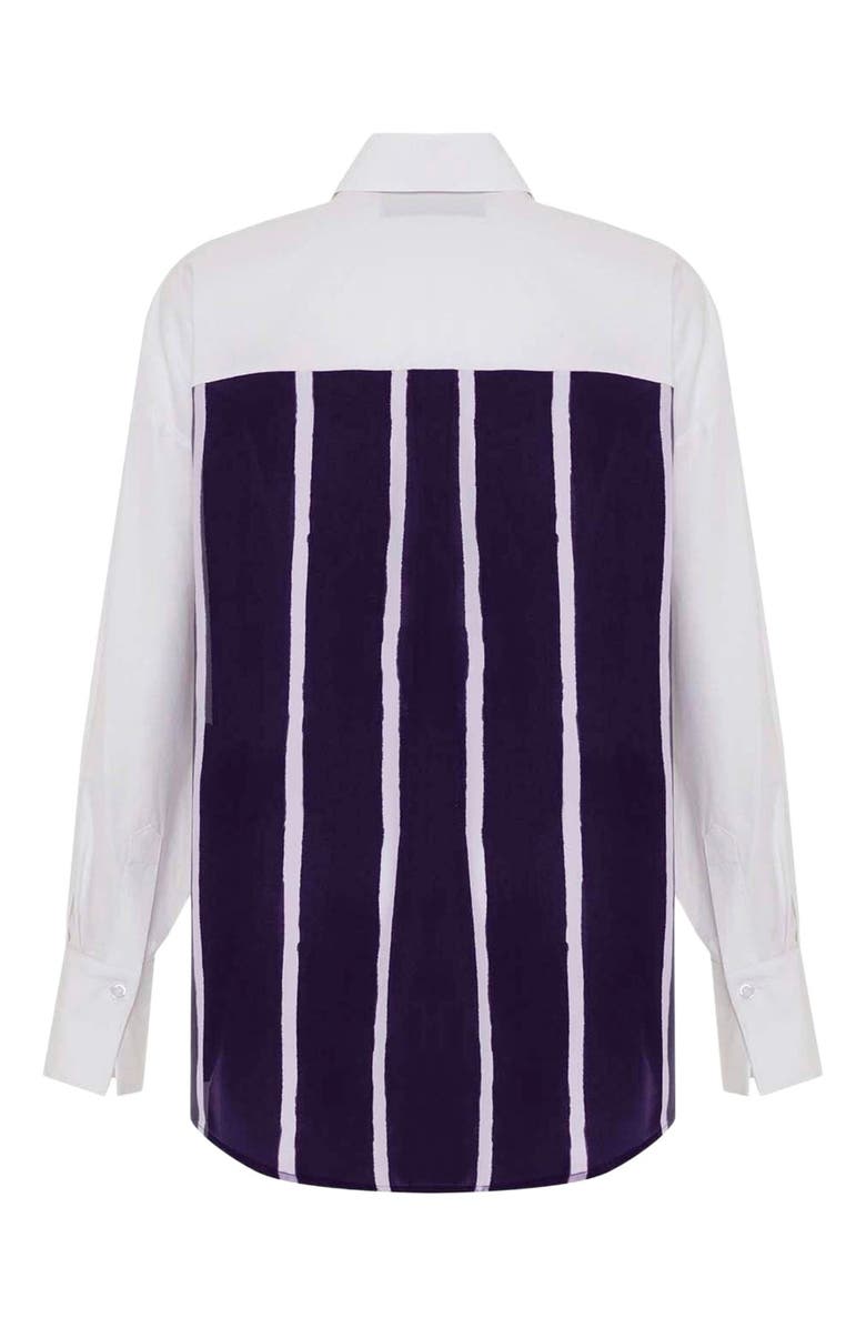 THEO The Label Echo Selena-Print Back Banker Shirt, Alternate, color, Future Dusk