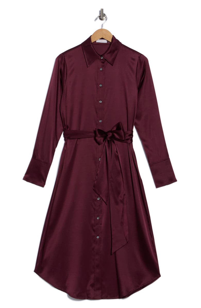 Ramy Brook Victoria Tie Waist Long Sleeve Silk Blend Shirtdress, Alternate, color, Pinot Noir