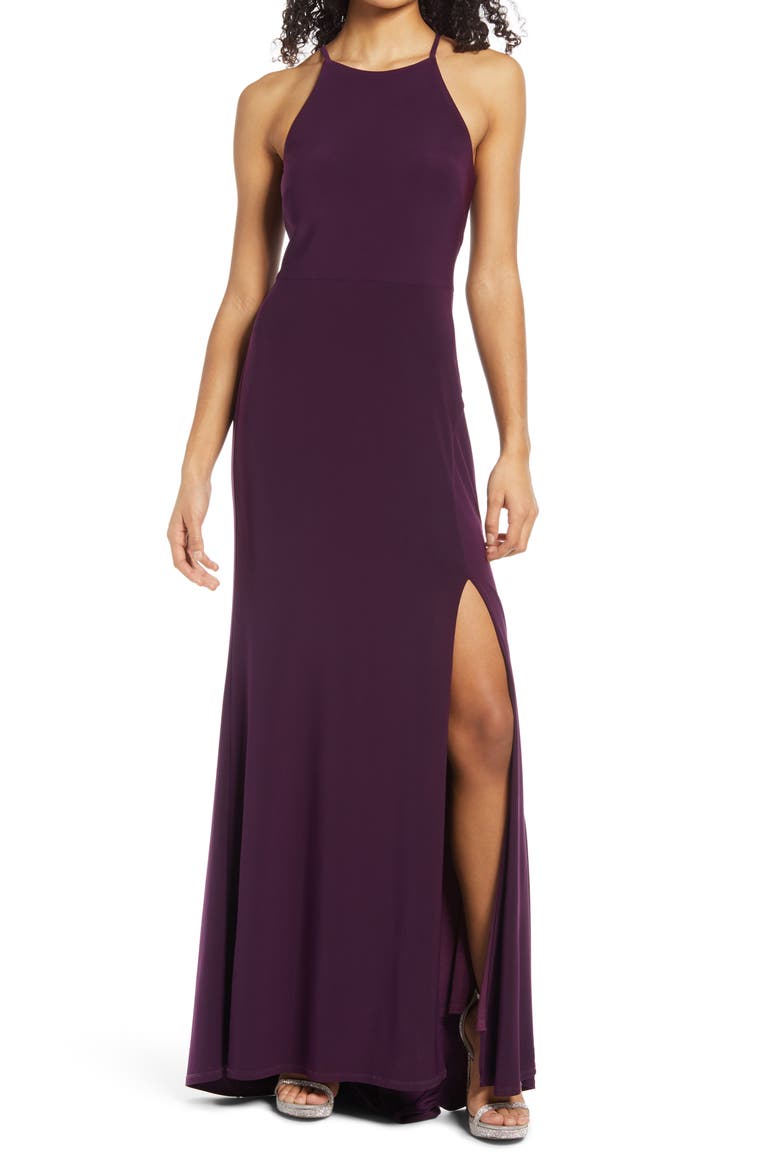 Halter Neck Gown, Main, color, EGGPLANT