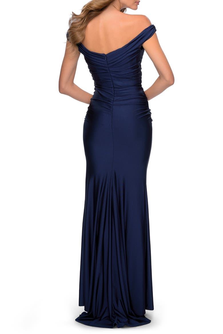 Off the Shoulder Prom Dress with Sweetheart Neckline, Alternate, color, NAVY