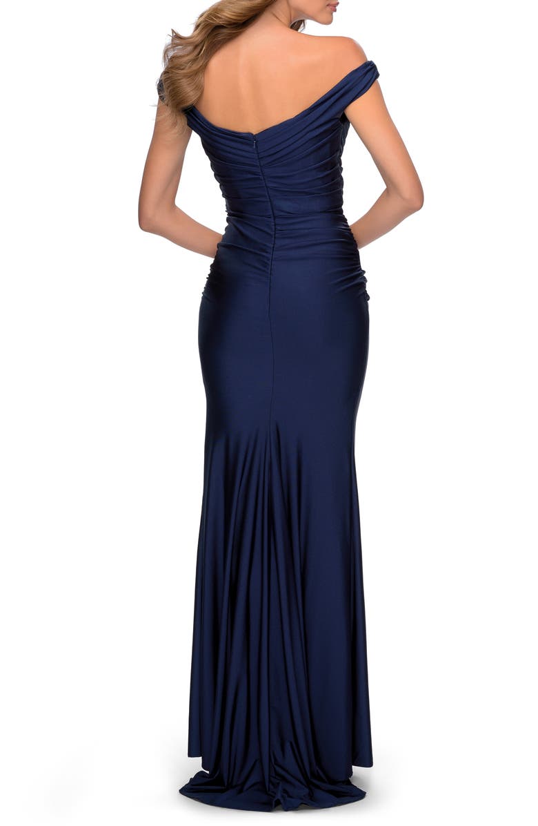 La Femme Off the Shoulder Trumpet Gown, Alternate, color, 