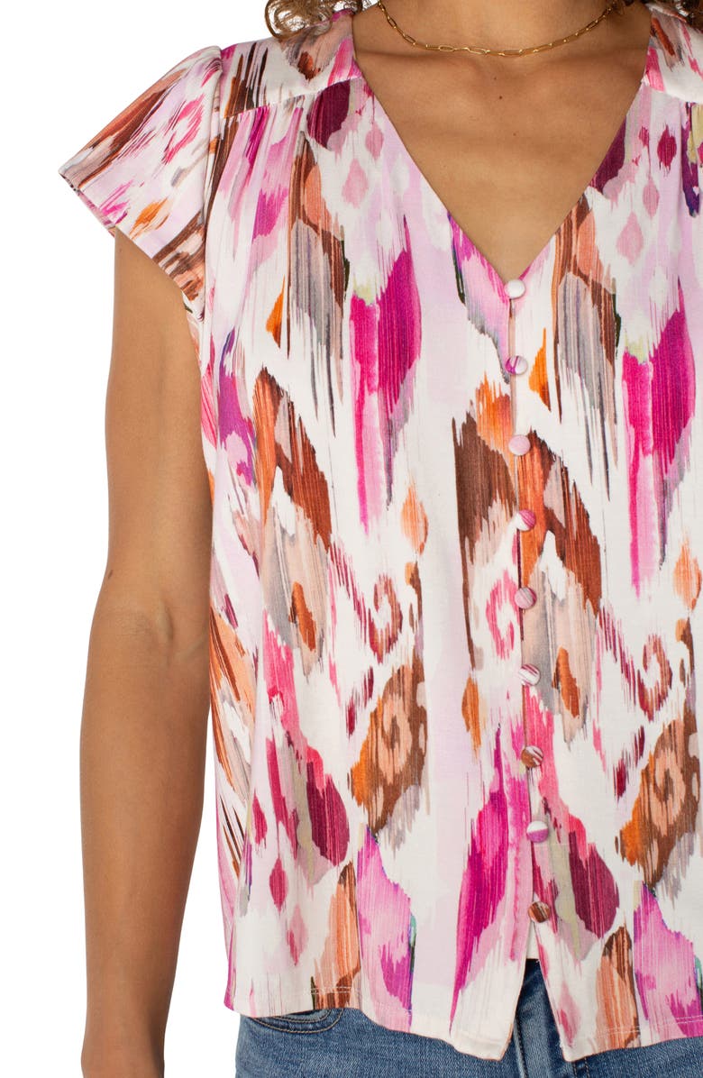 Liverpool Los Angeles Flutter Sleeve Knit Button-Up Shirt, Alternate, color, 