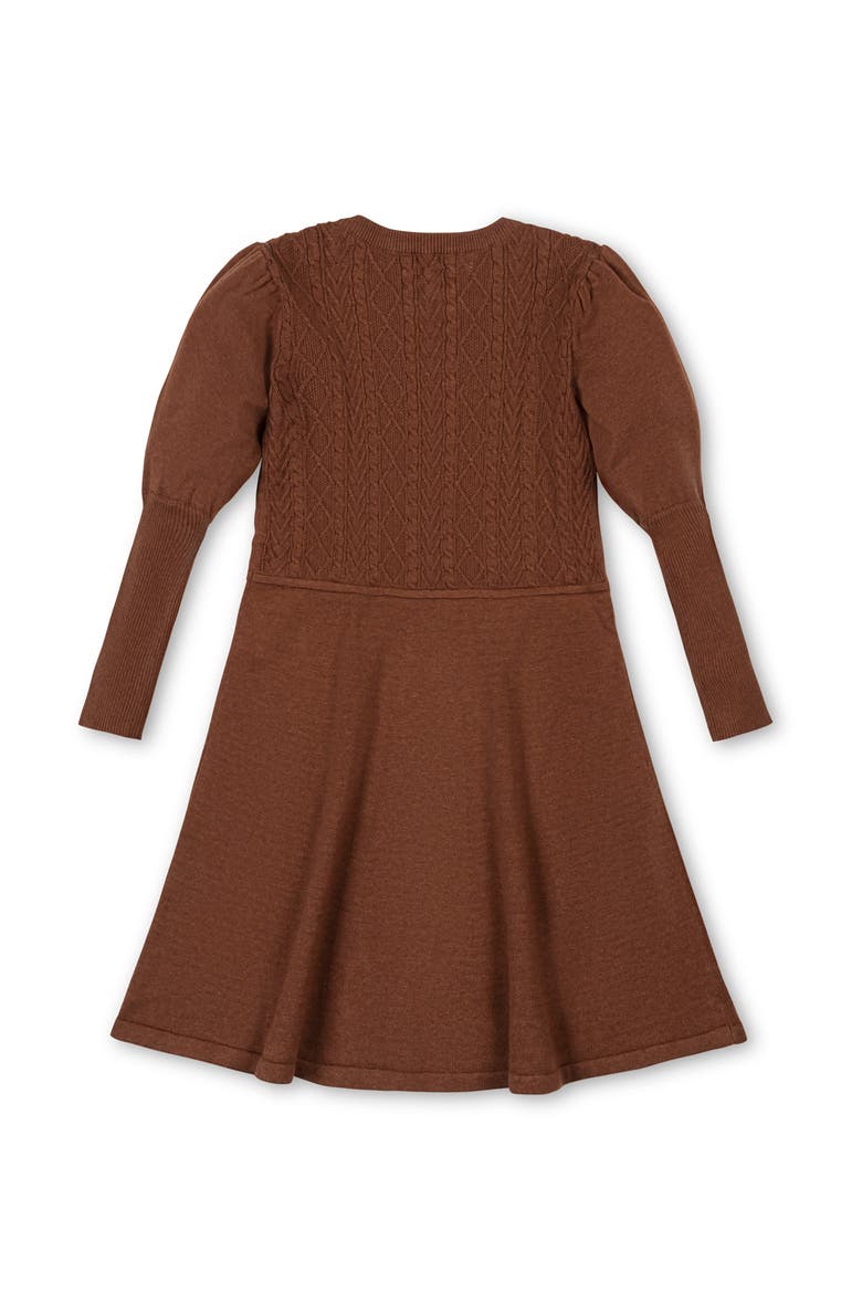 Kids' Organic Long Sleeve Cable Bodice Sweater Dress, Alternate, color, Cinnamon Heather