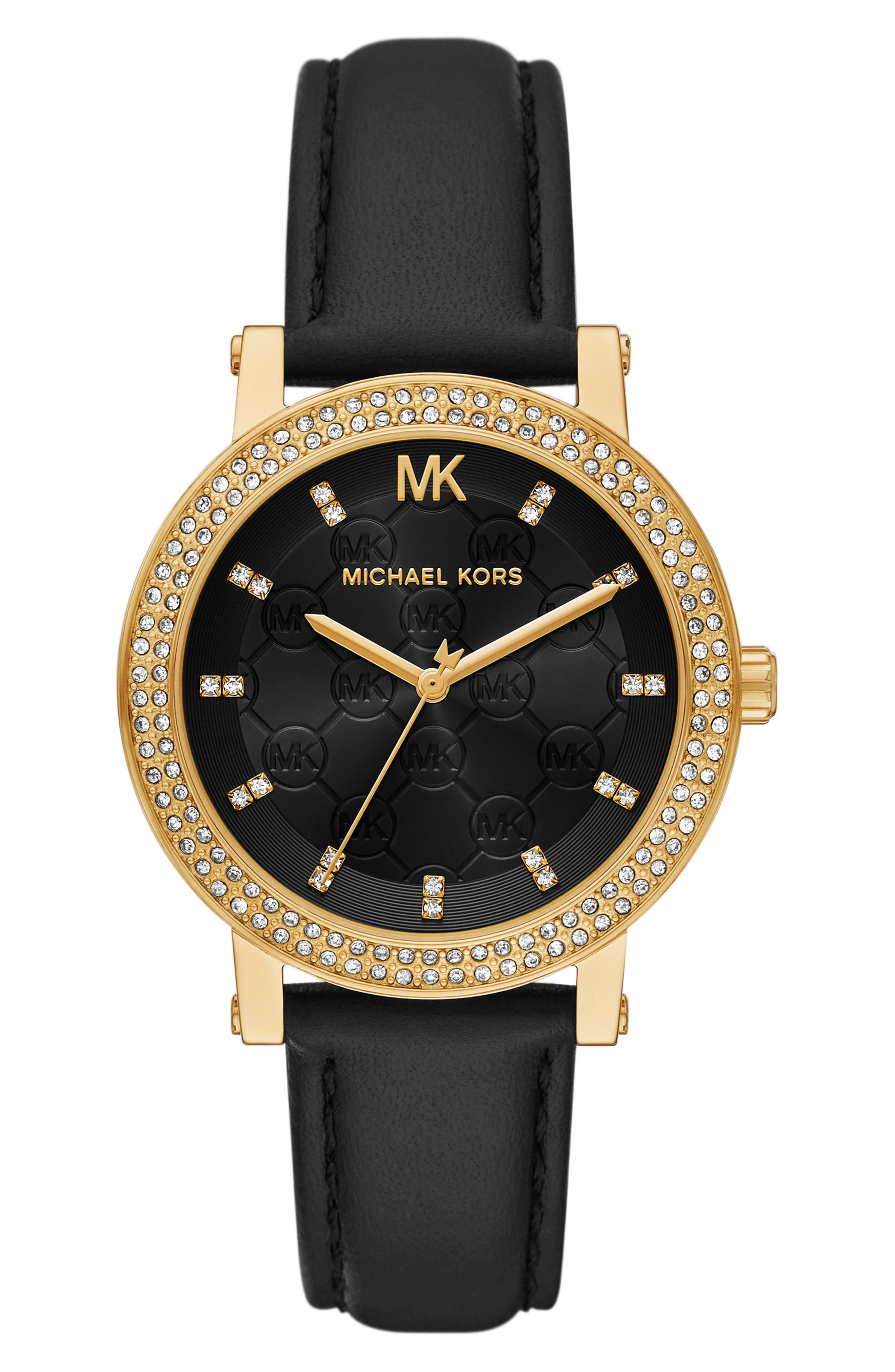 Michael Kors Corey Crystal Pavé Three-Hand Quartz Leather Strap Watch, 38mm