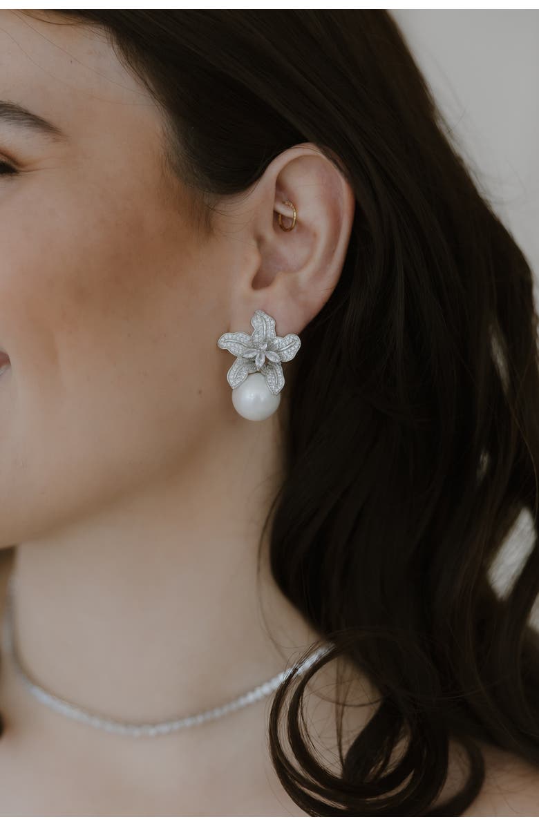 Untamed Petals Sonnet Pearl Drop Earrings, Alternate, color, Silver