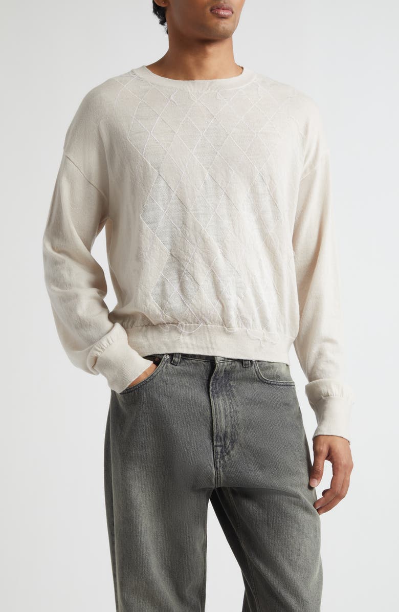 OUR LEGACY Sonar Distressed Argyle Plaid Wool Sweater, Main, color, Blossom Argyle Fine Wool