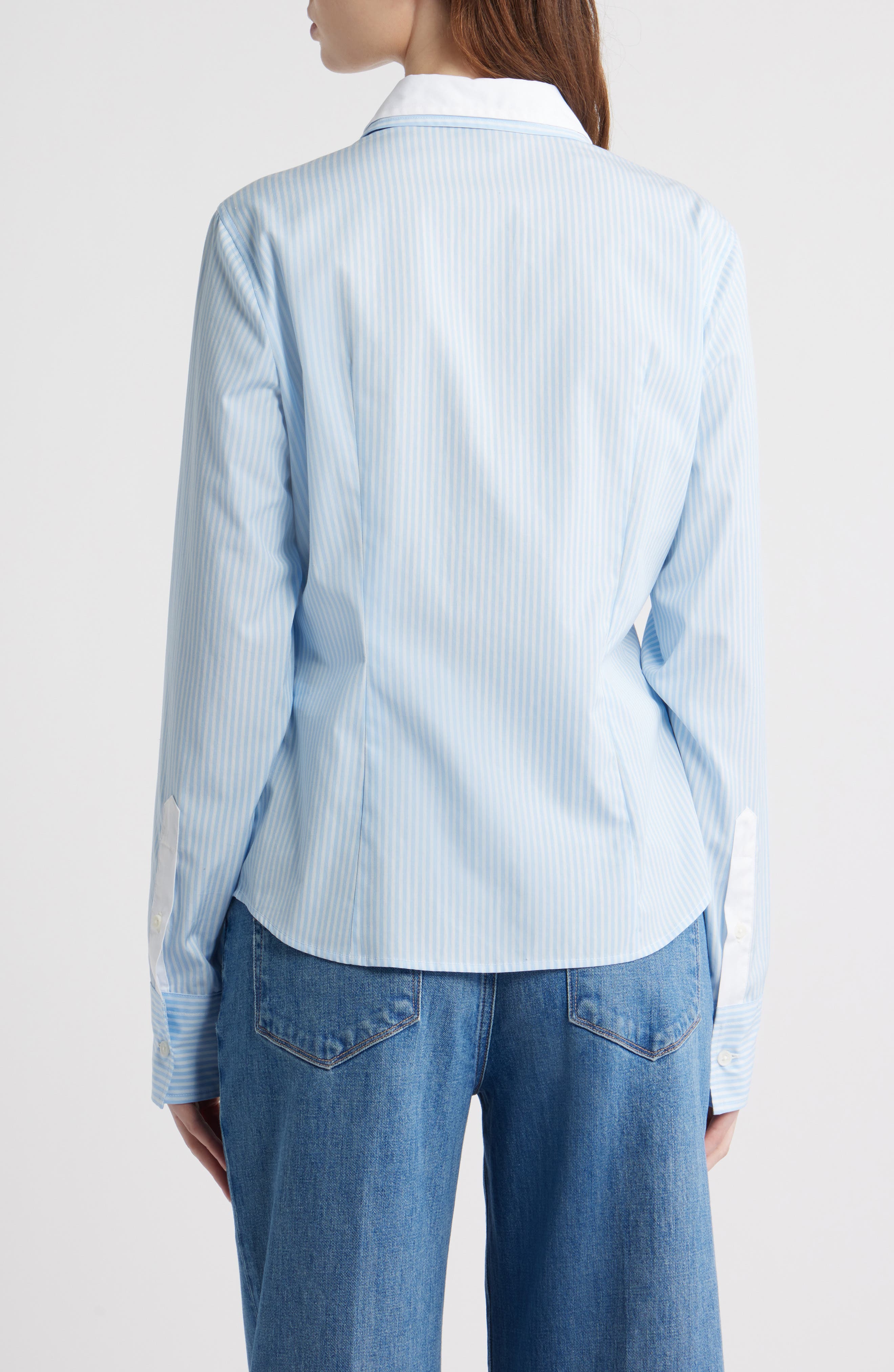 Dayton Stripe Layered Collar Cotton Button-Up Shirt - image 2