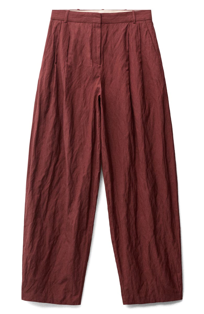 MANGO Pleated Wide Leg Pants, Alternate, color, Wine