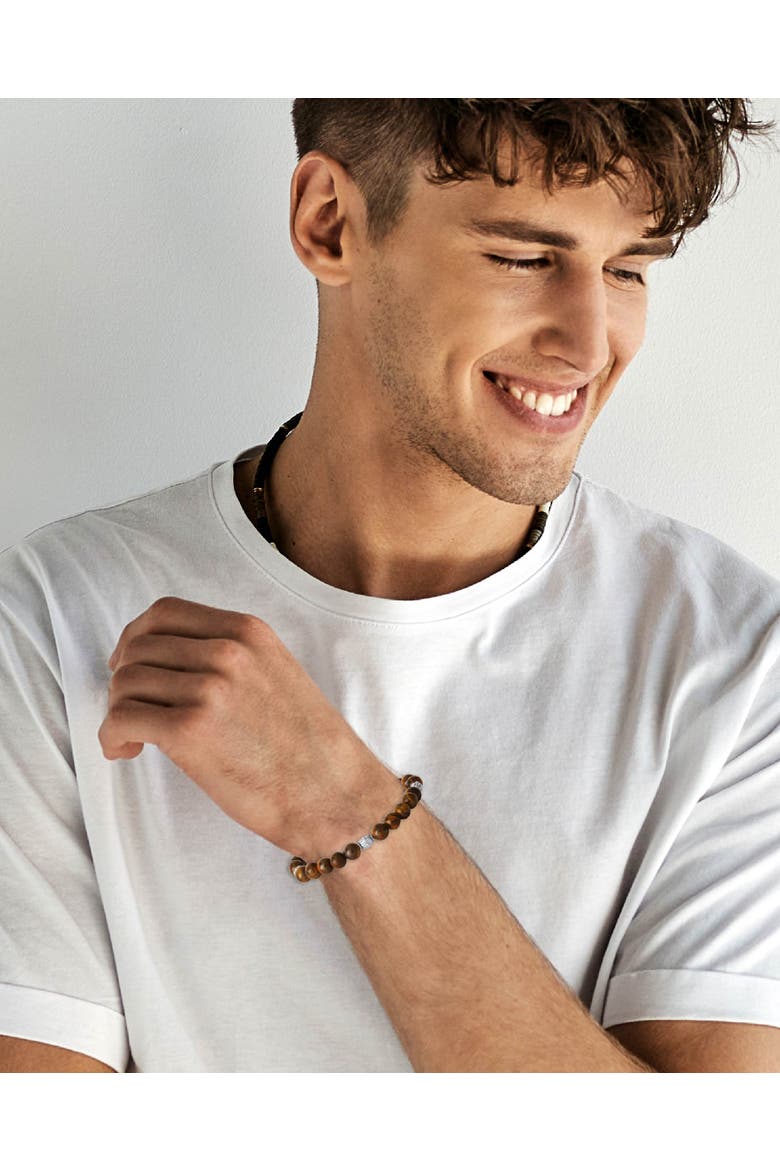 Tigers Eye Beaded Elastic Bracelet, Alternate, color, brown