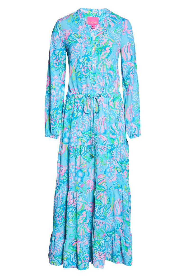 Cori Long Sleeve Stretch Shirtdress, Alternate, color, BLUE IBIZA AQUA LA VISTA
