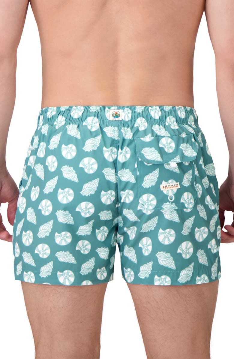 Sunset x Vine Seashell Print Swim Trunks, Alternate, color, Aqua