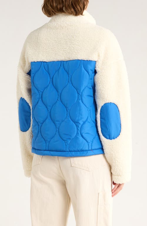 Thread & Supply Mixed Media Fleece & Quilted Panel Zip Jacket In White