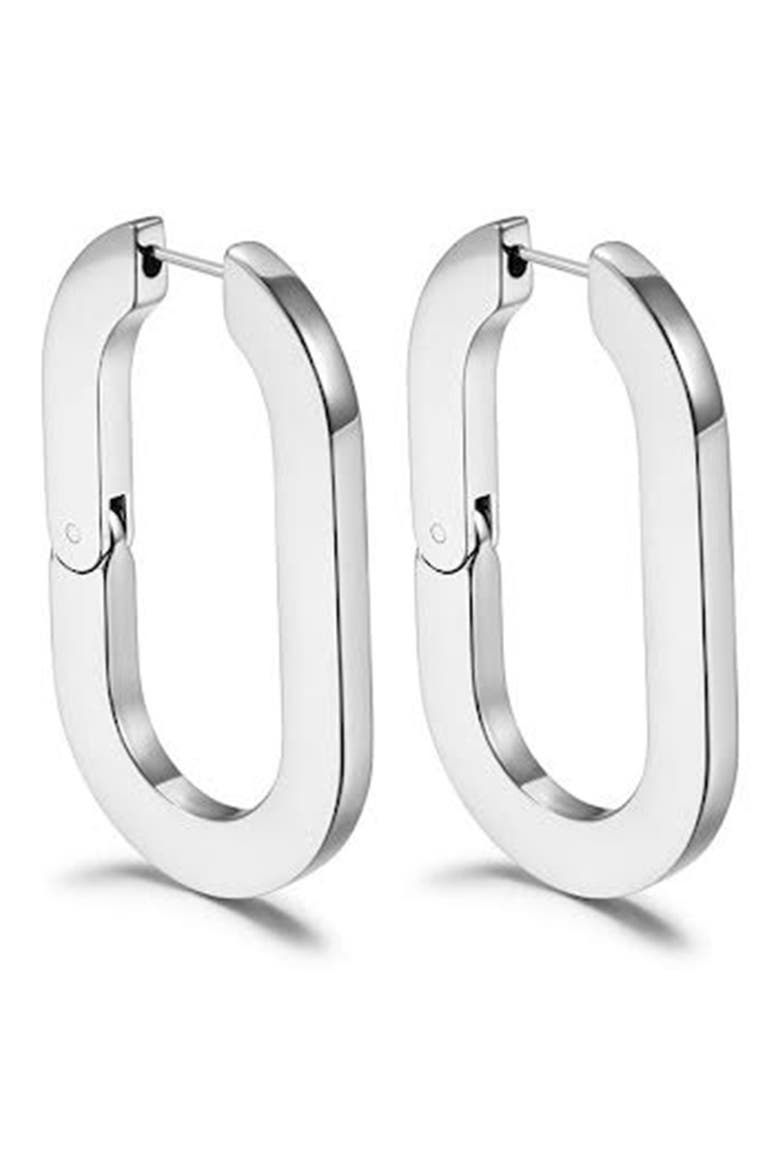 Flat Oval Hinge Hoop Earrings, Main, color, SILVER