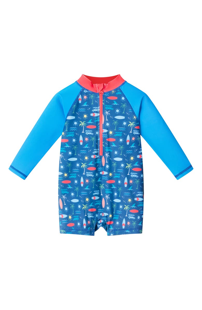 Andy & Evan Long Sleeve One-Piece Swimsuit & Hat Set, Alternate, color, 