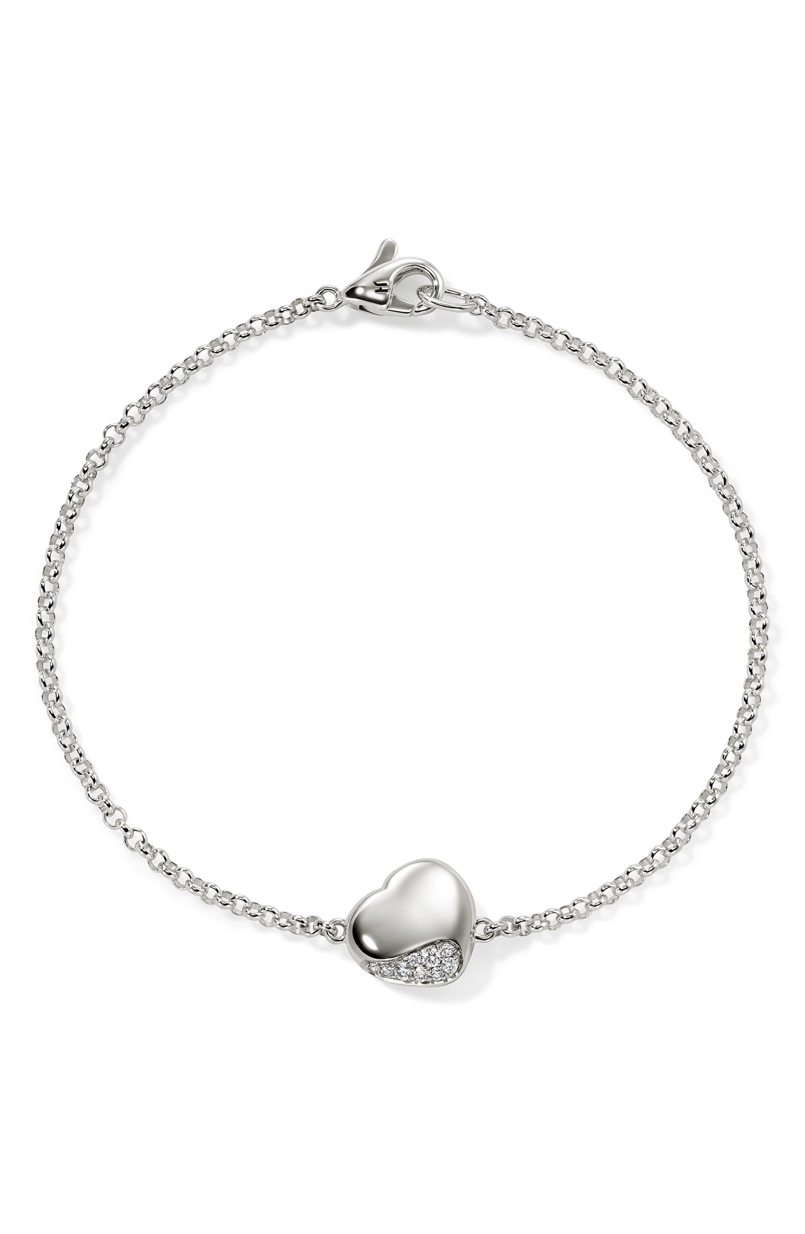 John Hardy Pebble Heart Pavé Diamond Bracelet