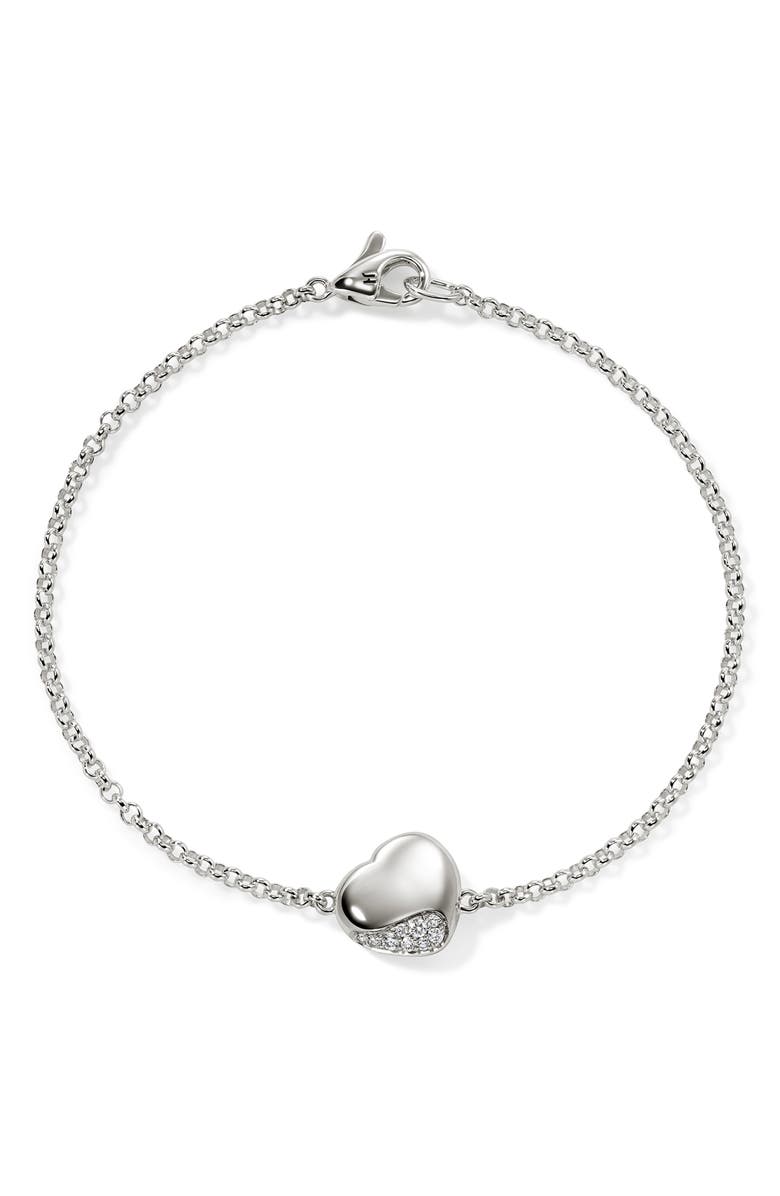 John Hardy Pebble Heart Pavé Diamond Bracelet, Main, color, 