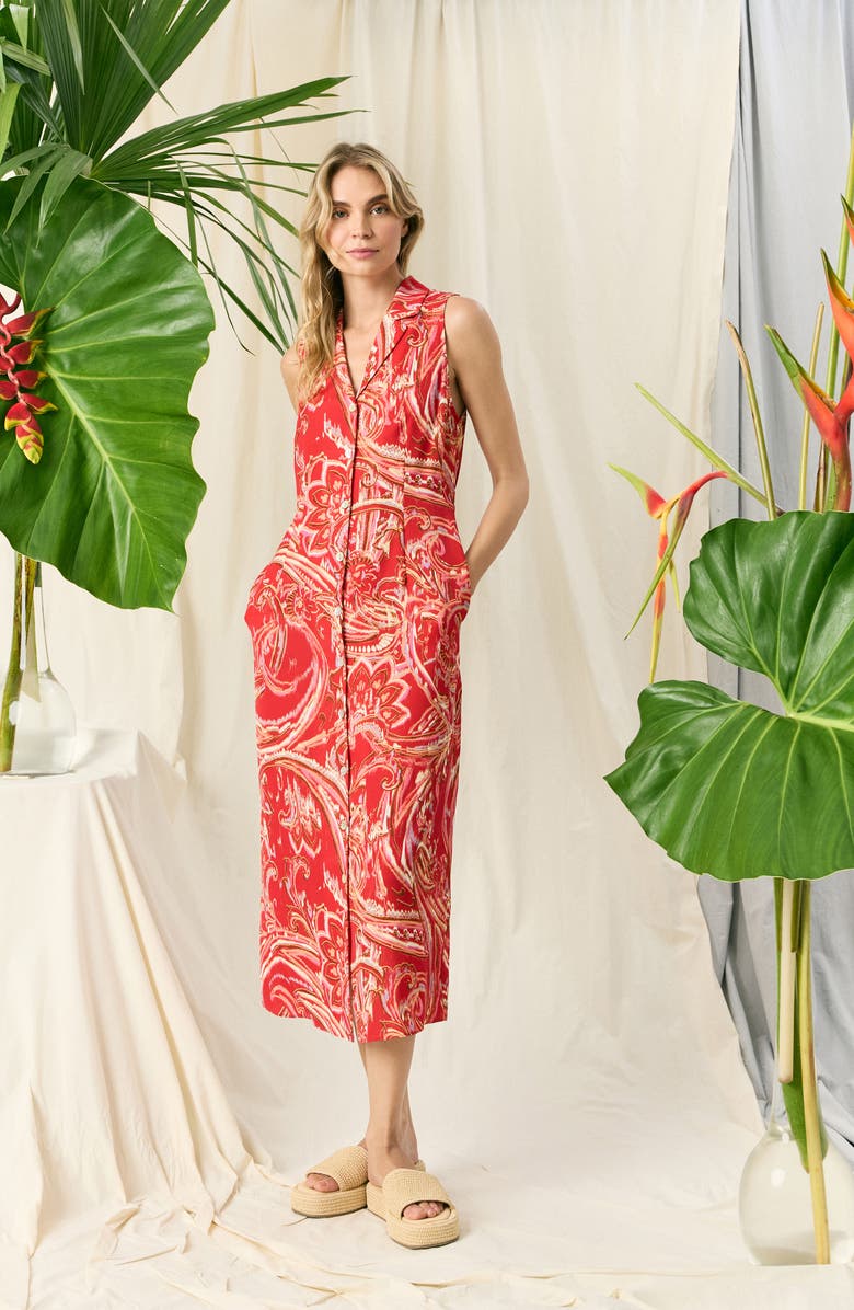 The Good Journey Sleeveless Shirtdress, Alternate, color, Red/ Pink