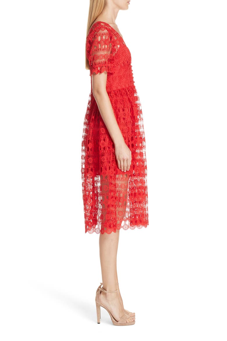 Lace Midi Dress, Alternate, color, RED