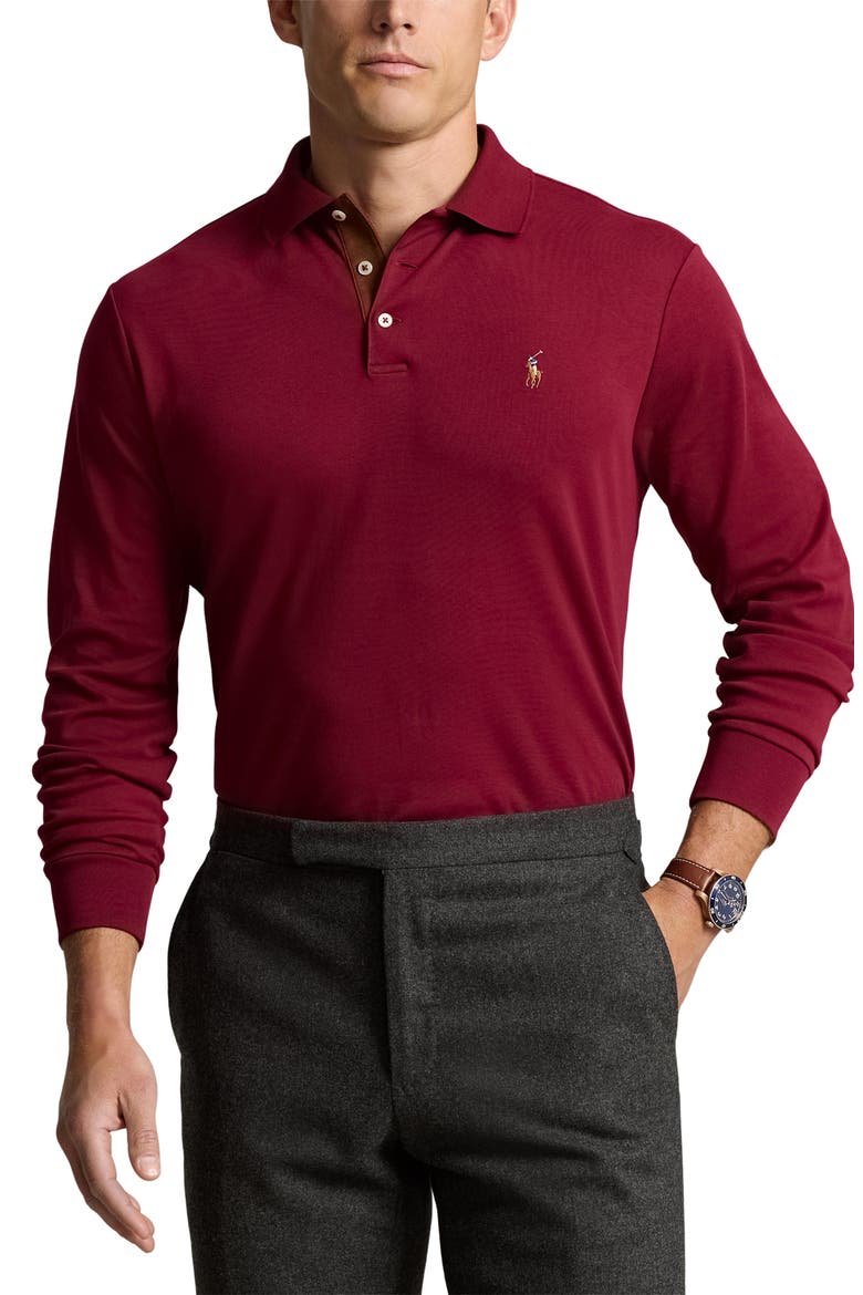 Long Sleeve Cotton Jersey Polo, Main, color, RED CARPET