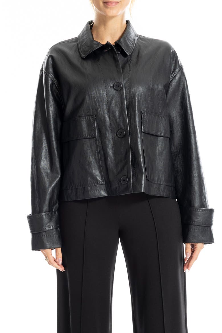 Faux Leather Crop Jacket, Main, color, BLACK