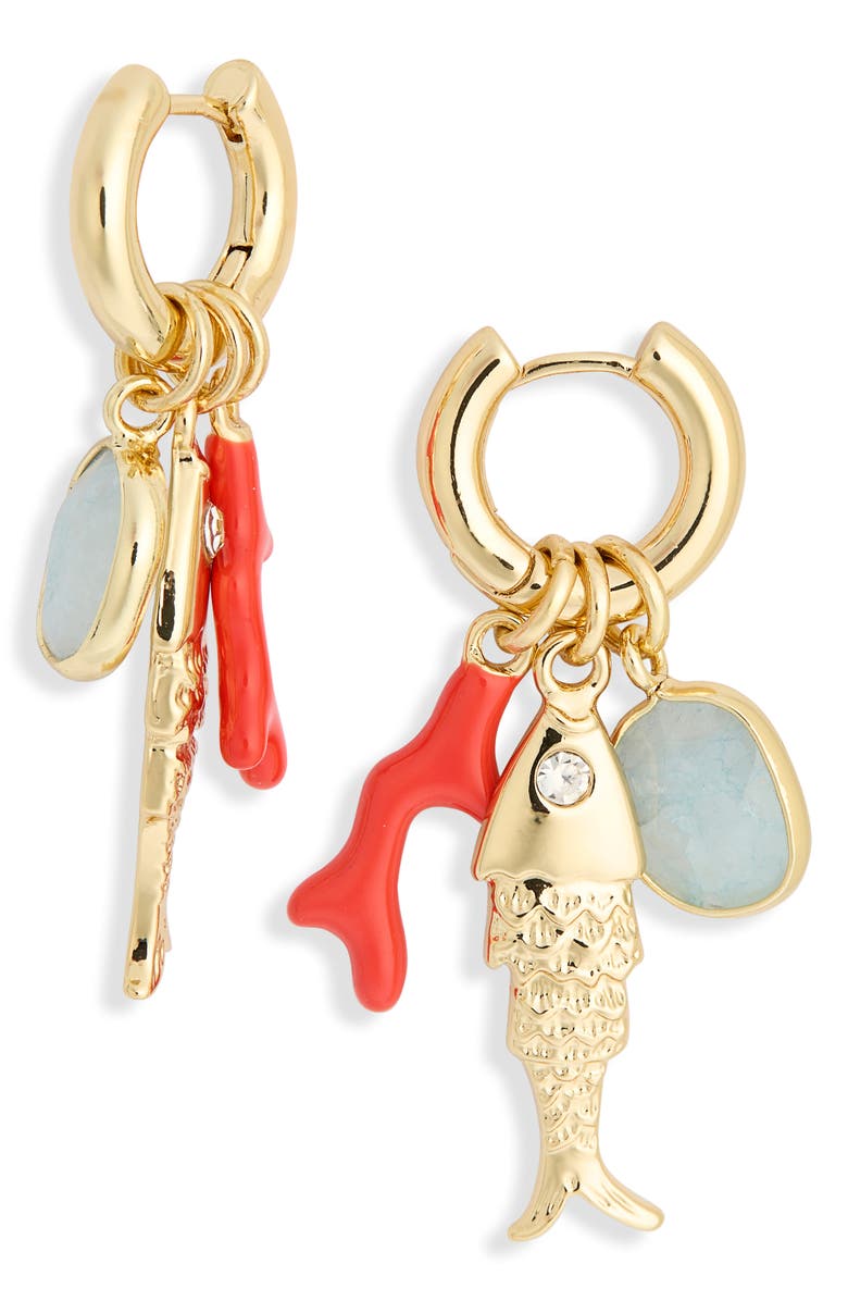 Leith Seabreeze & Daydreams Fish Drop Earrings, Alternate, color, Red Multi- Gold