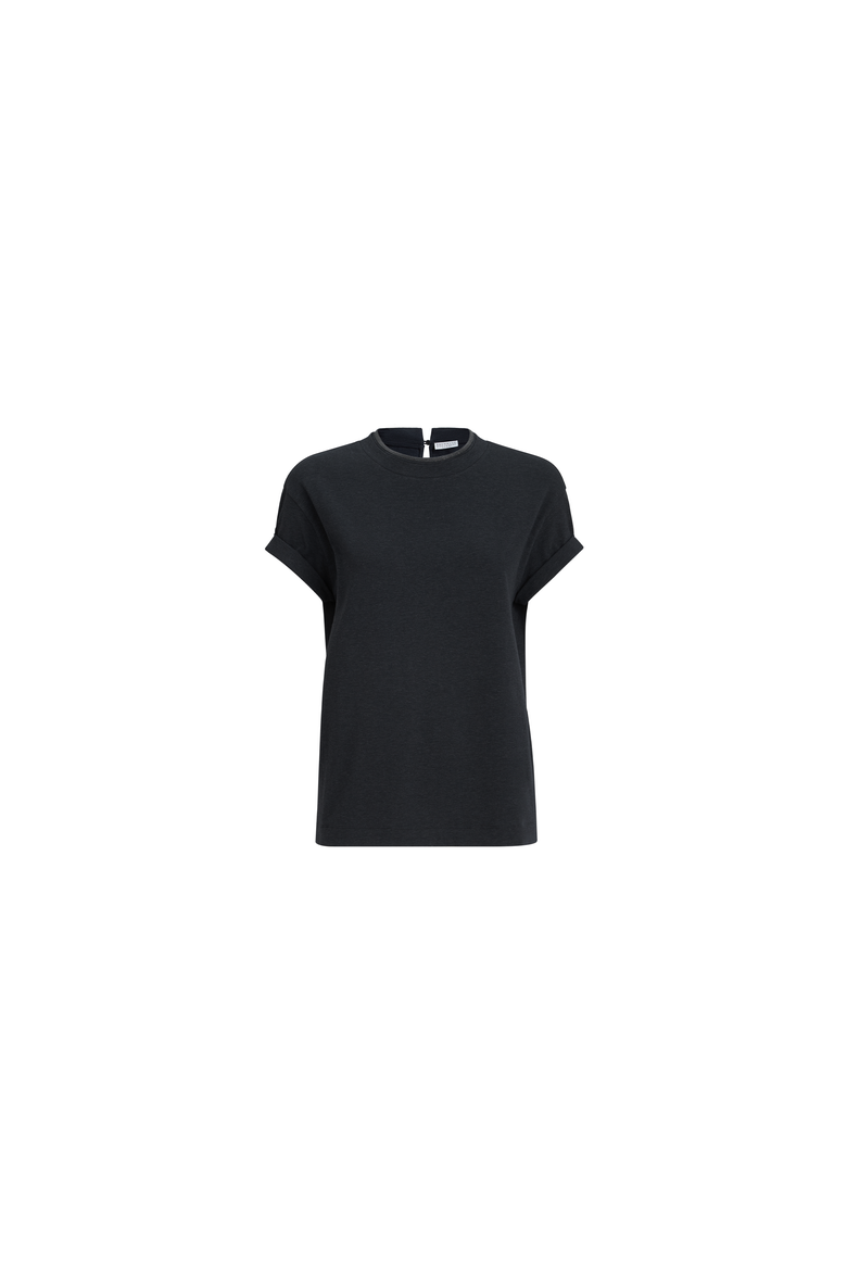 Stretch cotton jersey t-shirt with monili, Alternate, color, Anthracite