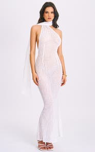 Miss Circle Oleena Burnout Velvet Mesh Halter Neck Maxi Dress