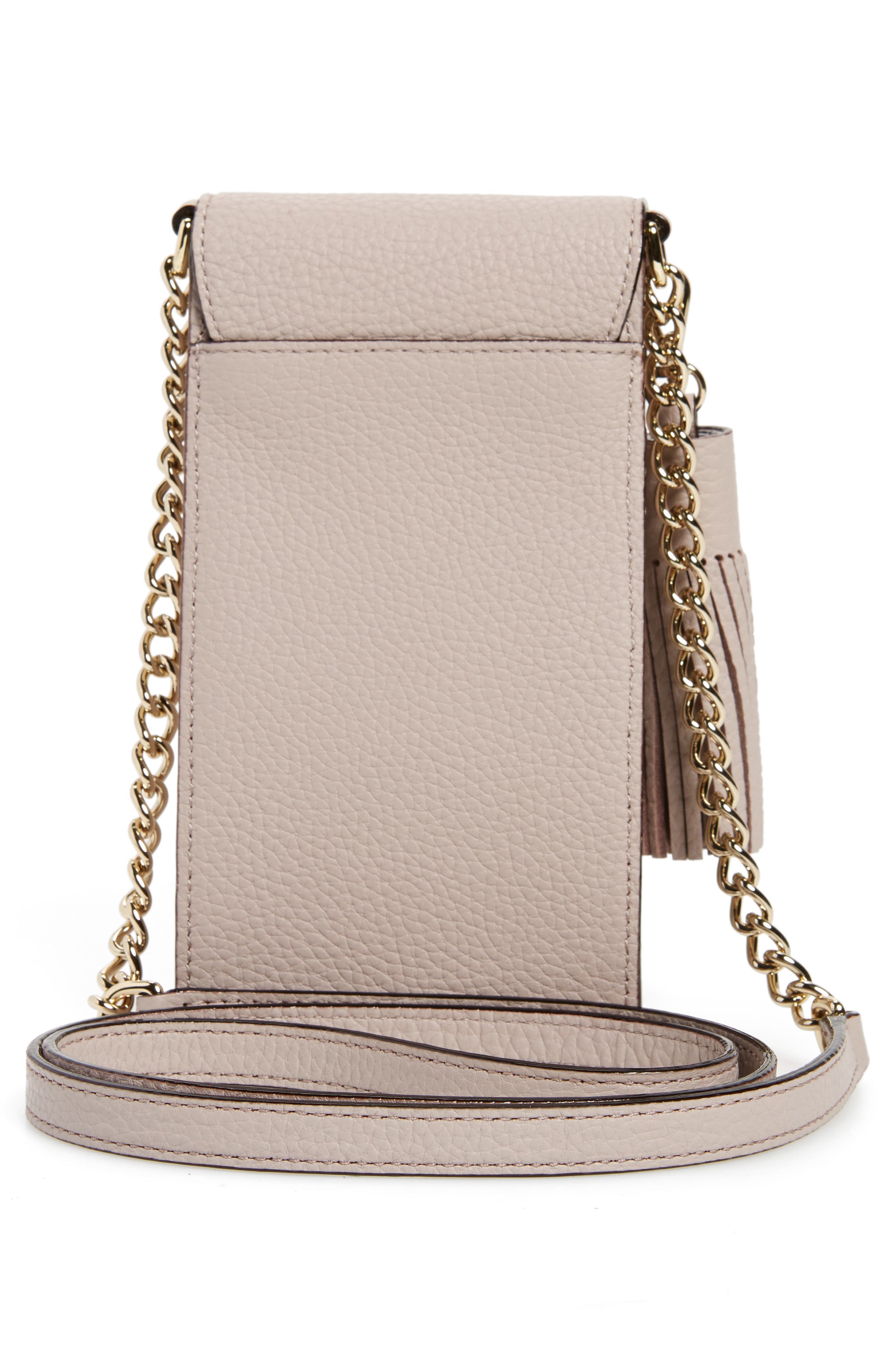 north/south leather smartphone crossbody bag, Alternate, color, BONE GREY