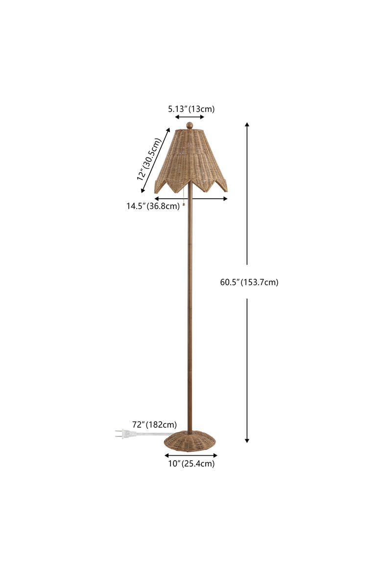 Tybee 60.5" Traditional Coastal Rattan Scalloped LED Floor Lamp, Alternate, color, Brown
