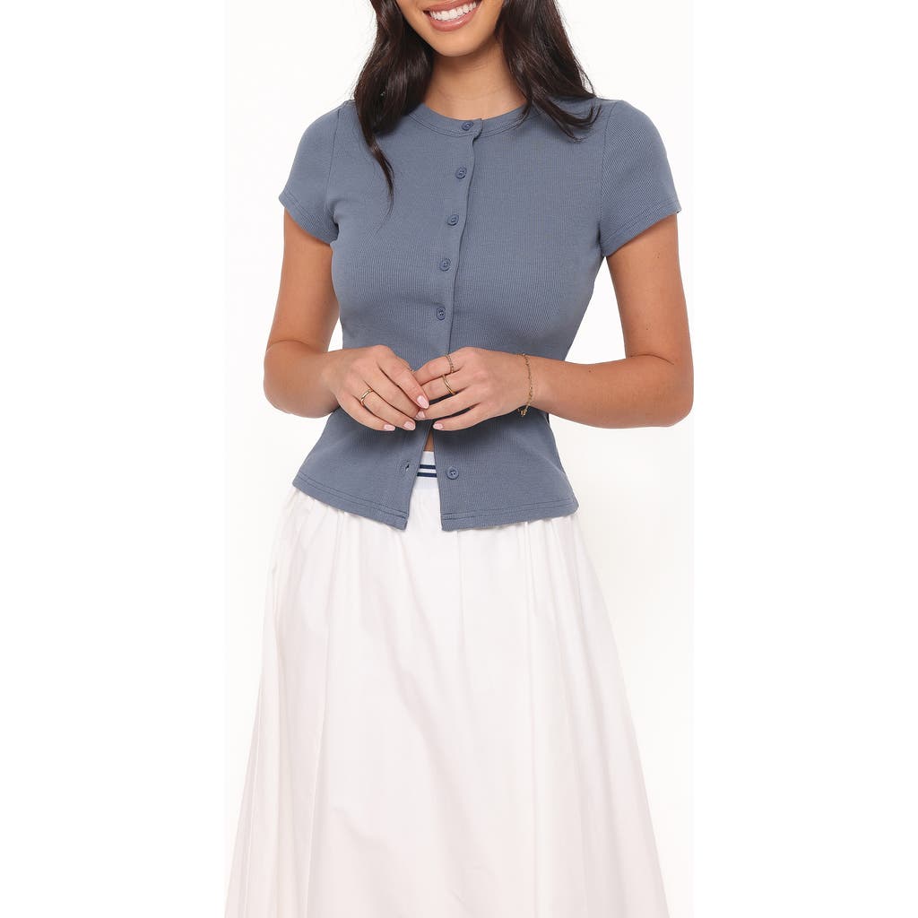 Petal And Pup Petal & Pup Tylarah Short Sleeve Rib Cardigan In Denim Blue