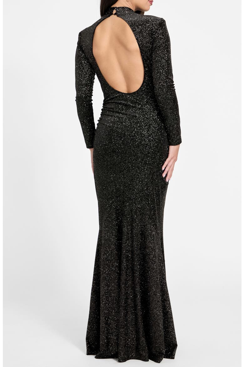 Dana Long Sleeve Open Back Shimmer Knit Dress, Alternate, color, BLACK