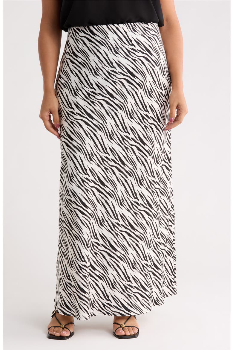 Zebra Print Satin Maxi Skirt, Main, color, WHITE