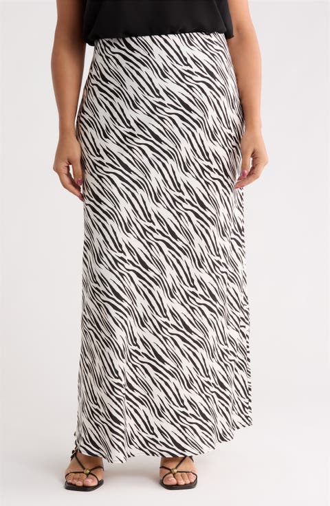 Zebra Print Satin Maxi Skirt (Plus)
