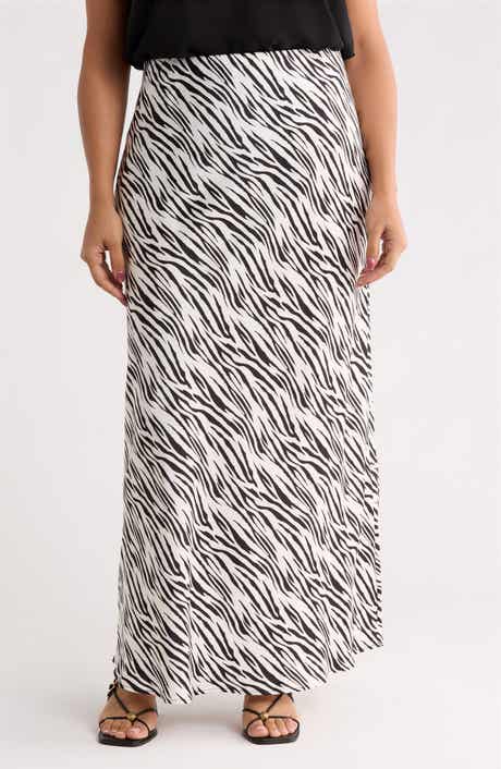 Renee C Zebra Print Satin Maxi Skirt
