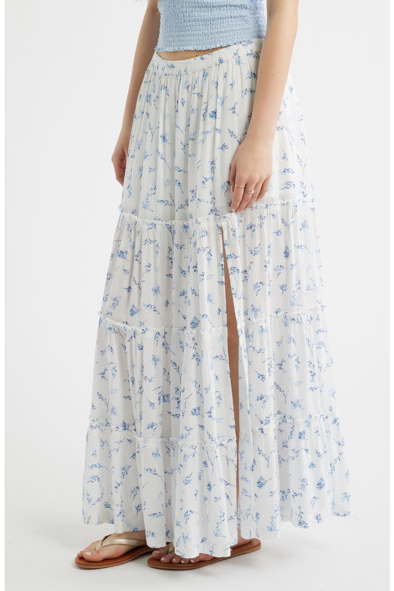 Tiered Maxi Skirt, Alternate, color, IVORY- BLUE MEREDITH BLOOM