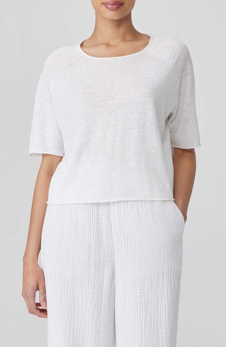 Eileen Fisher Rolled Edge Linen Blend Sweater, Main, color,