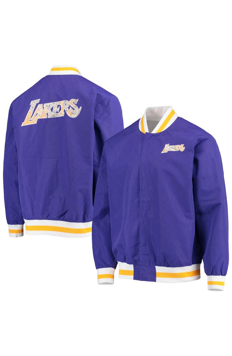 Mitchell & Ness Men's Los Angeles Lakers Purple Mitchell & Ness Hardwood Classics 75th Anniversary Authentic Warmup Full-Snap Jacket, Main, color,