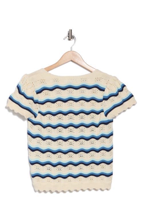 Dr2 By Daniel Rainn Wavy Stripe Short Sleeve Crop Sweater In Blue