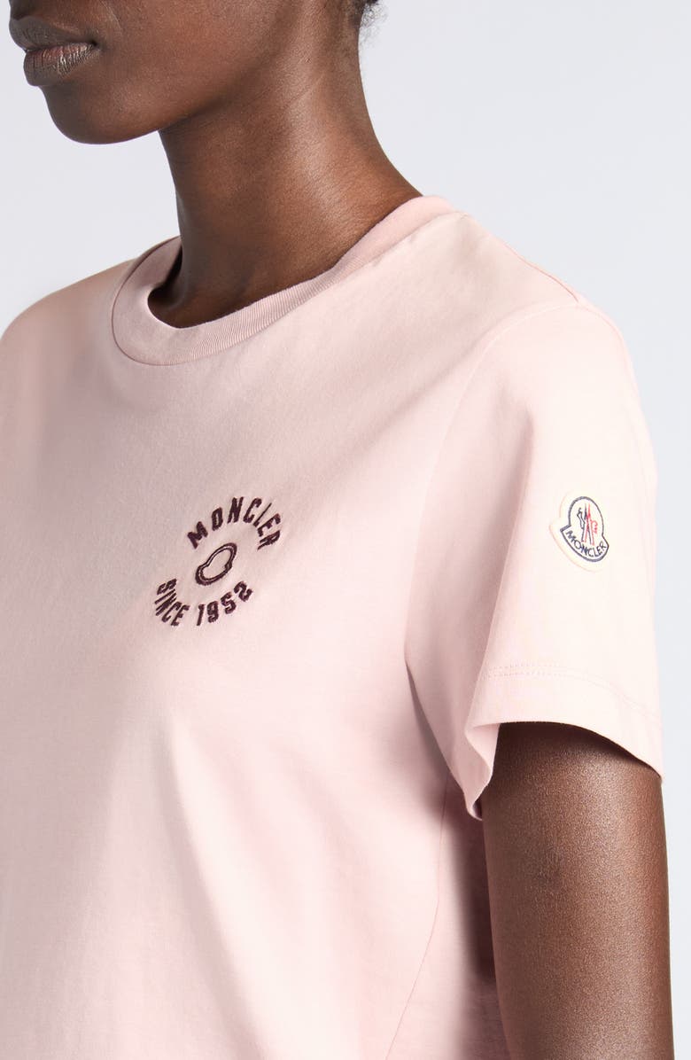 Moncler Logo Embroidered T-Shirt, Alternate, color, Dusty Pink