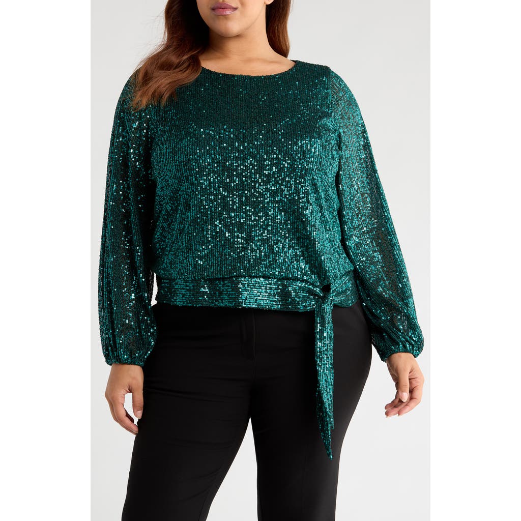 Tahari Asl Sequin Tie Hem Top In Green