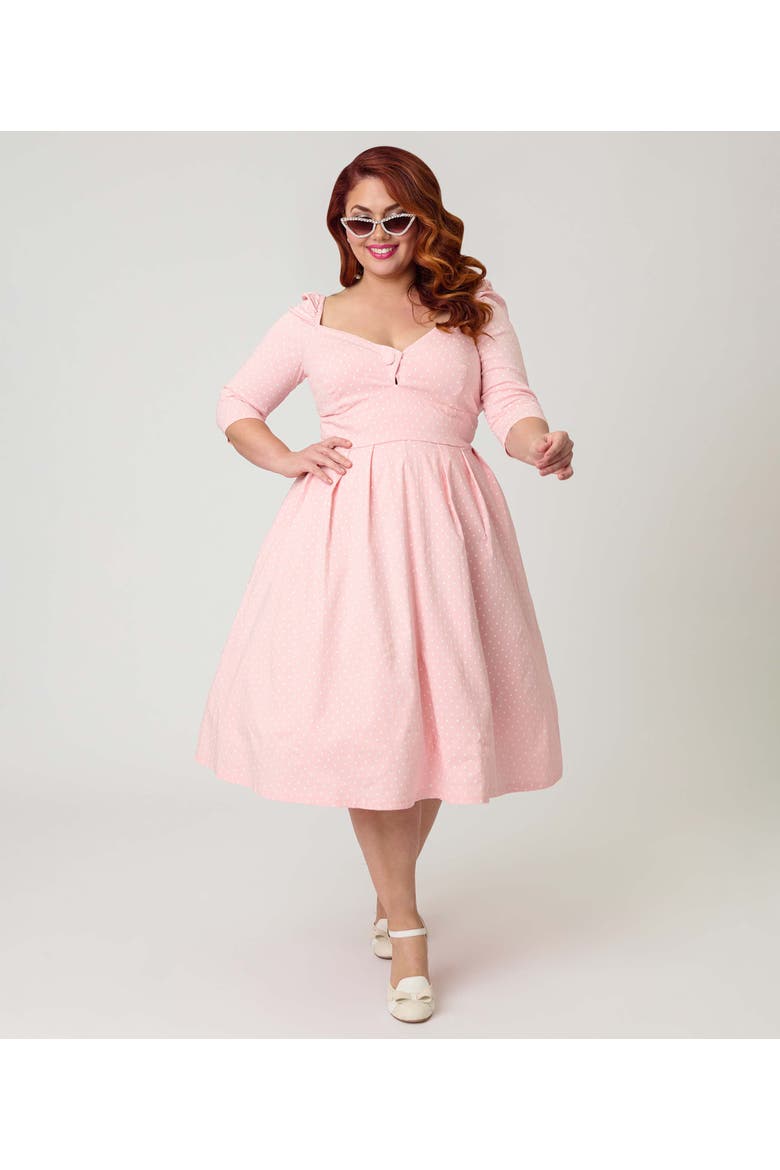 Plus Size Woven Sweetheart Neckline Lamar Swing Dress, Alternate, color, Pink Polka Dot Print