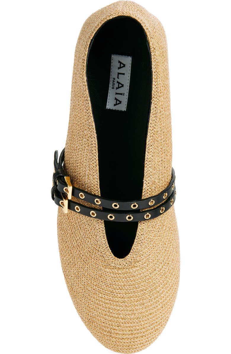 Alaïa Raffia Ballerina Flat, Alternate, color, Naturel / Noir