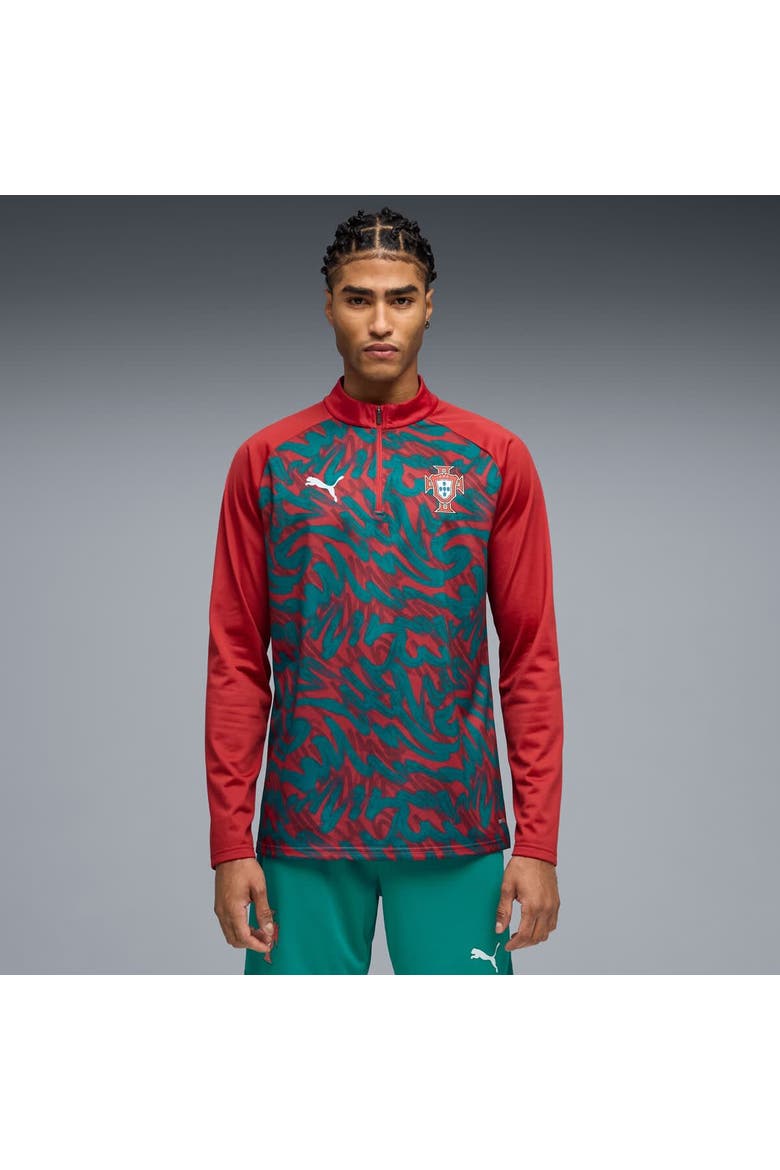 Men's Puma Red Portugal National Team Pre-Match Quarter-Zip Top, Main, color, Red