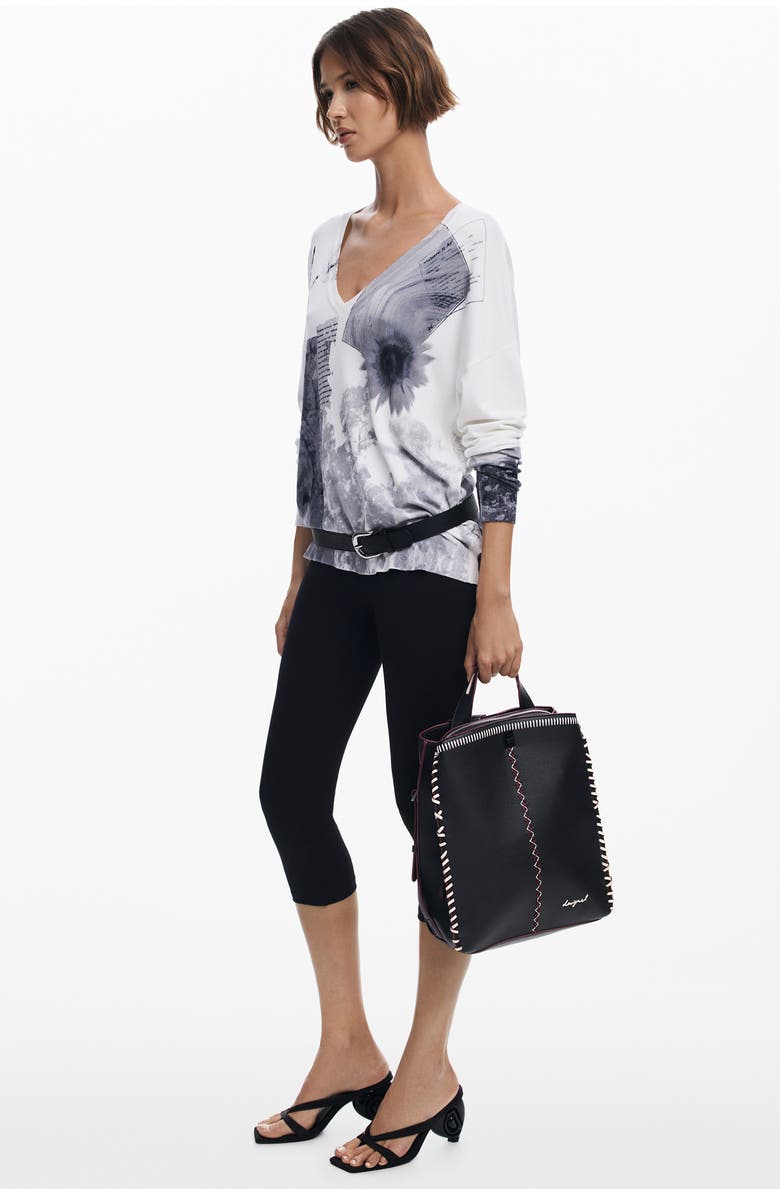 Desigual Whipstitch Detail Faux Leather Backpack, Alternate, color, Black