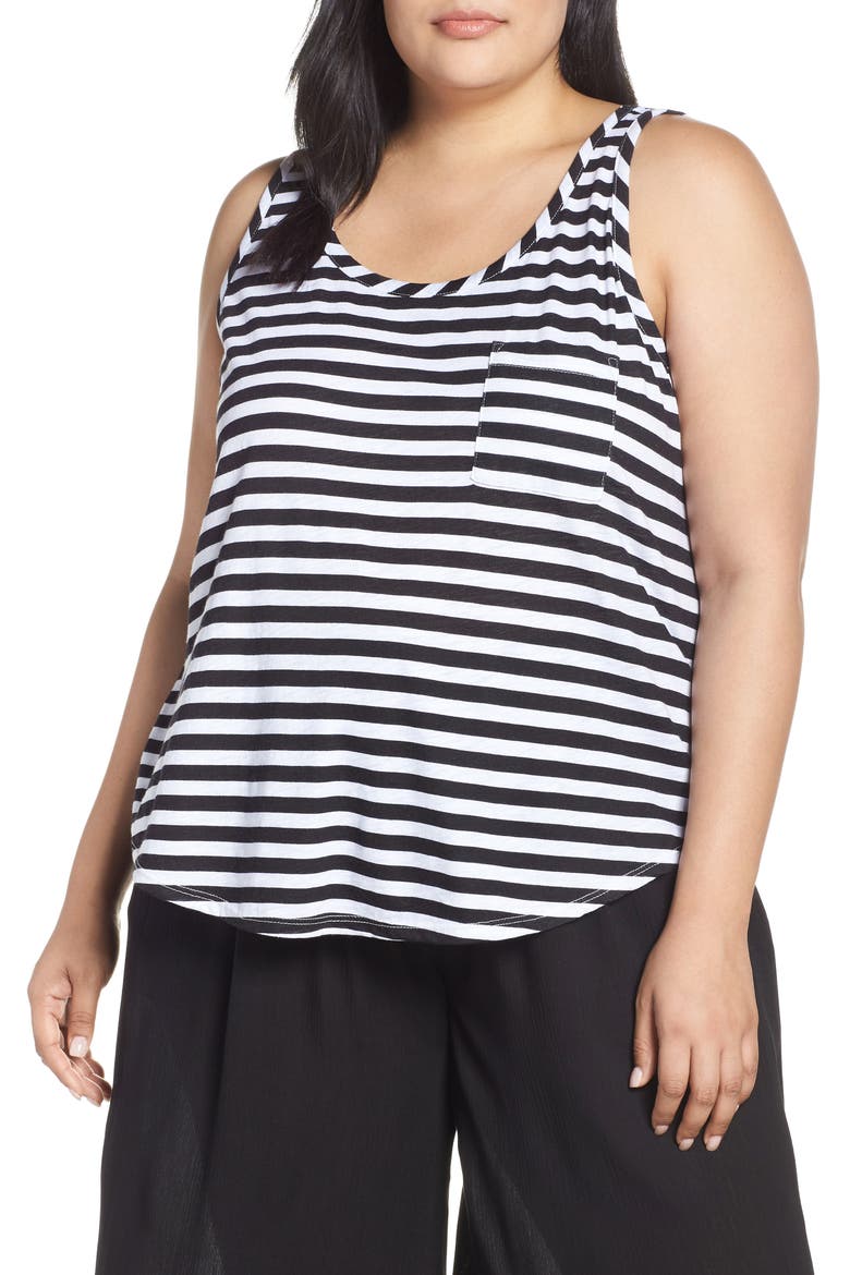 Gibson x Hi Sugarplum! Summerland Scoop Neck Pocket Tank Top (Nordstrom Exclusive), Main, color, BLACK/ WHITE STRIPE