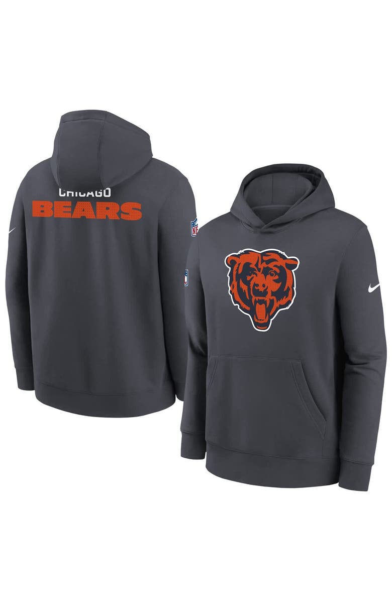 Nike Youth Nike  Charcoal Chicago Bears Sideline Club Fleece Hoodie, Main, color, Charcoal